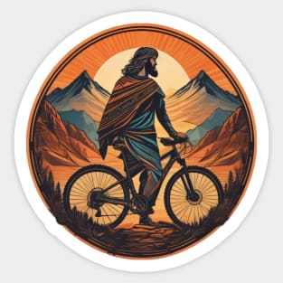 Jesus and his mountain bike Sticker